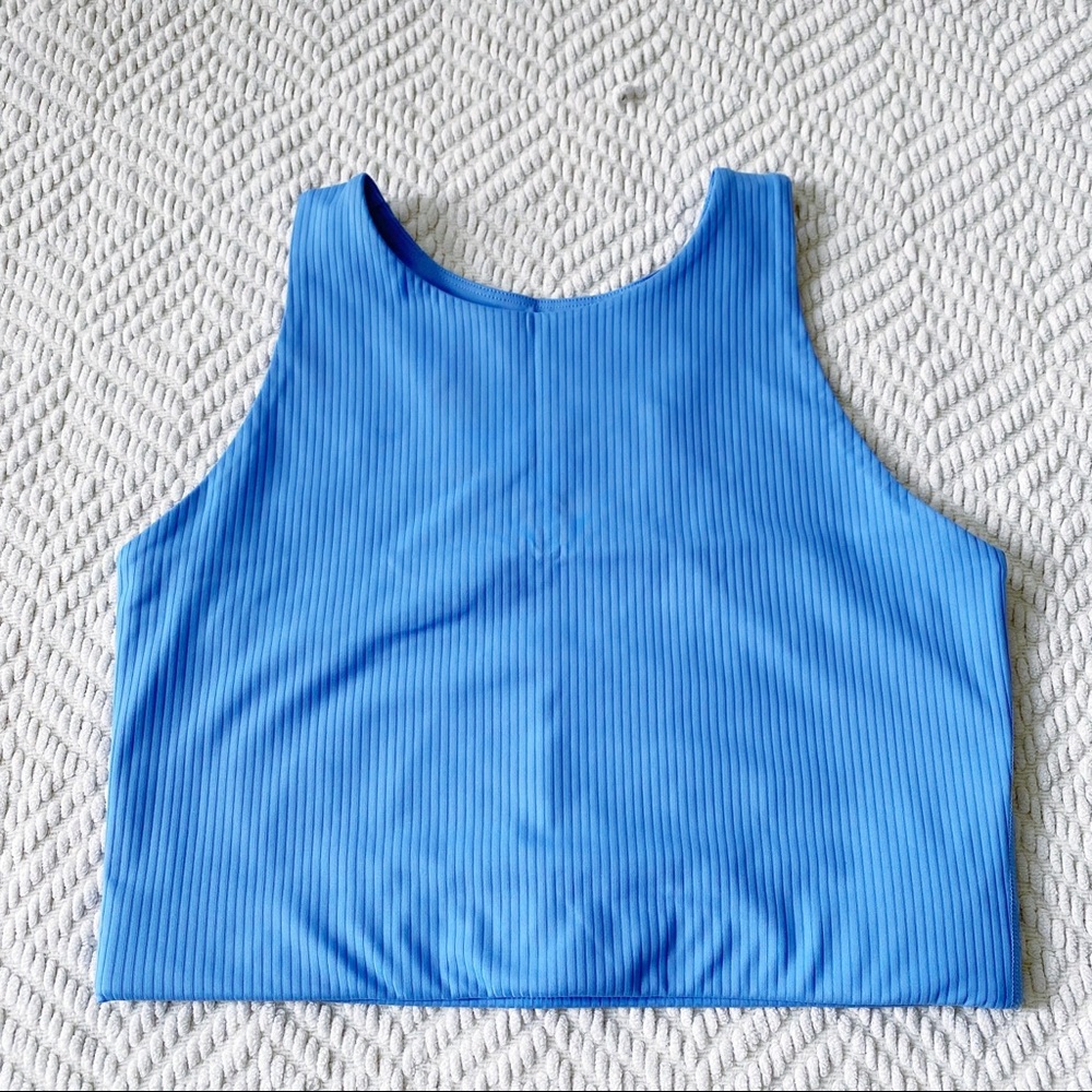 Girlfriend Collective Blue Ribbed Knit Racerback Day Dream Dylan Tank Bra